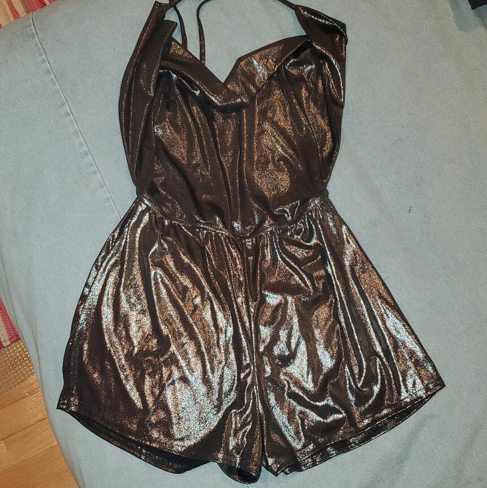 Metallic Cowl Neck Playsuit